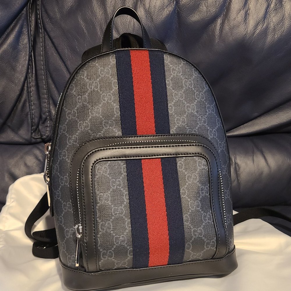 100% Real GUCCI Supreme Small Backpack – Black/Grey  **rare item**